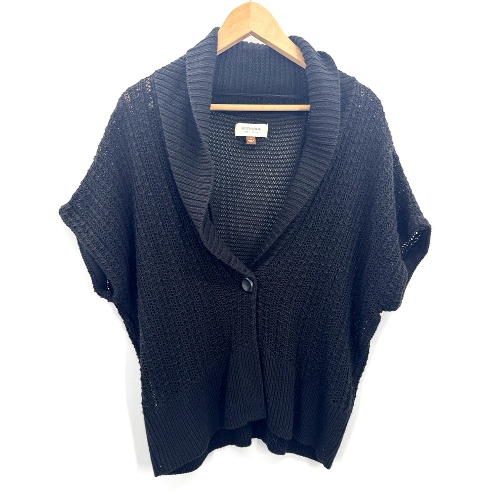Vintage Sonoma Chunky Black Open Knit Cardigan XL Retro 90s Whimsigoth Y2K
